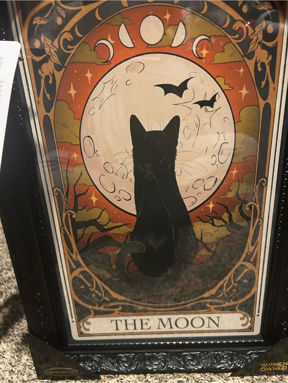 The Moon Tarot Cat Wall Art Print - Black and Orange